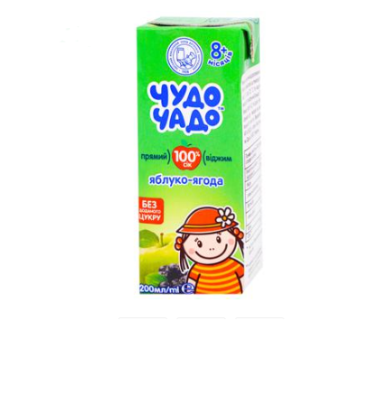 Сік Чудо-Чадо Яблучно-ягідний без цукру з 8 місяців 200мл 